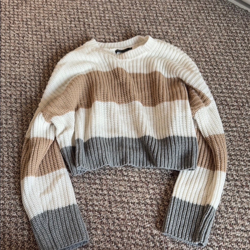 Moon & Madison Cream and Brown Crew Neck Sweater